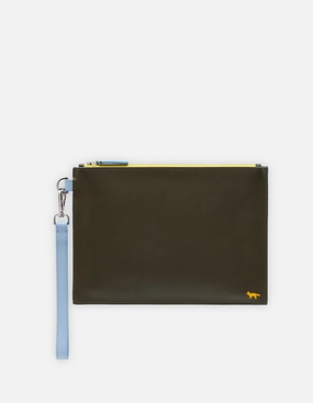 MAISON KITSUNÉ PROFILE FOX POUCH WITH STRAP KHAKI GREY