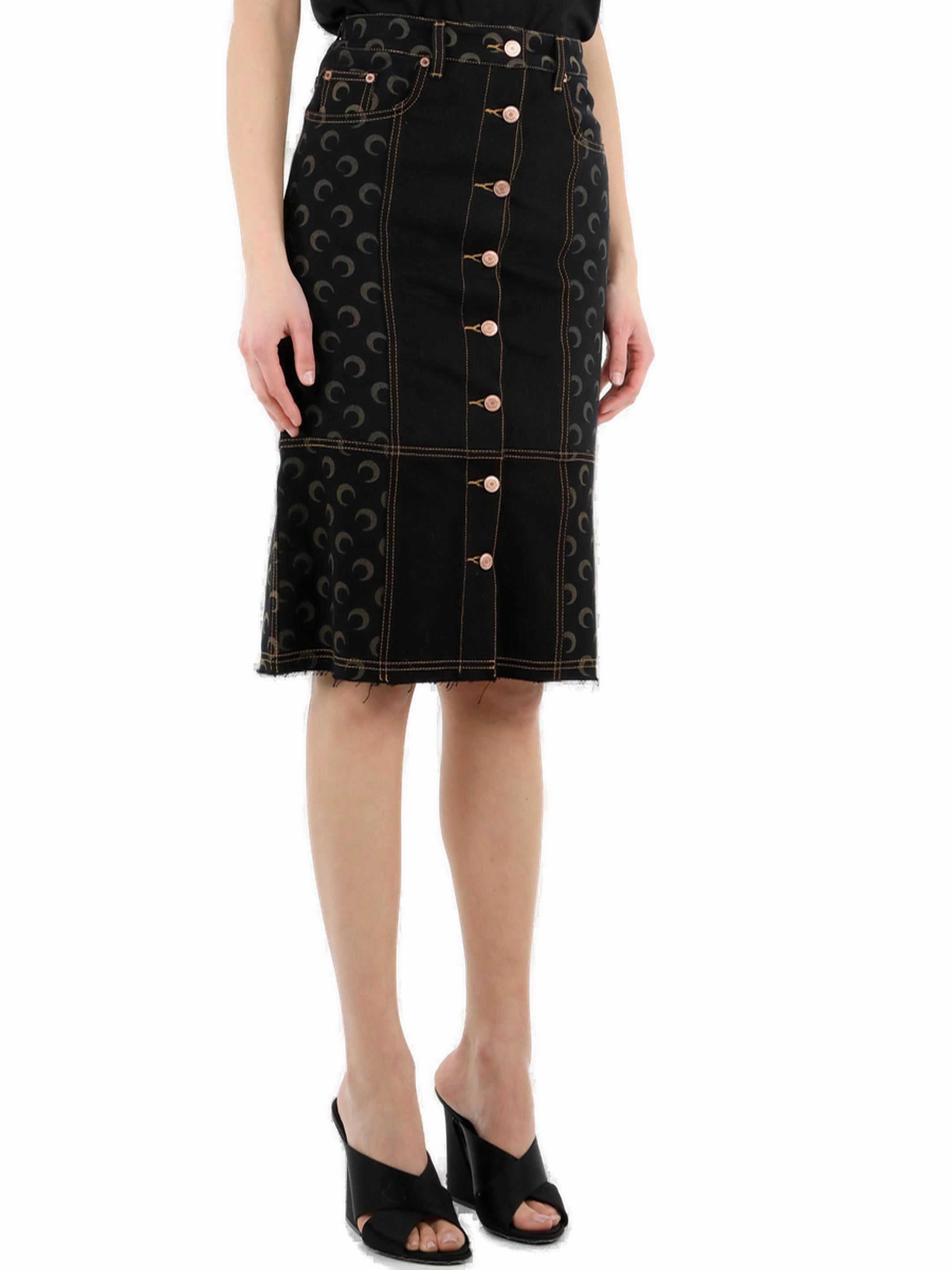 Marine Serre Buttoned Midi Denim Skirt