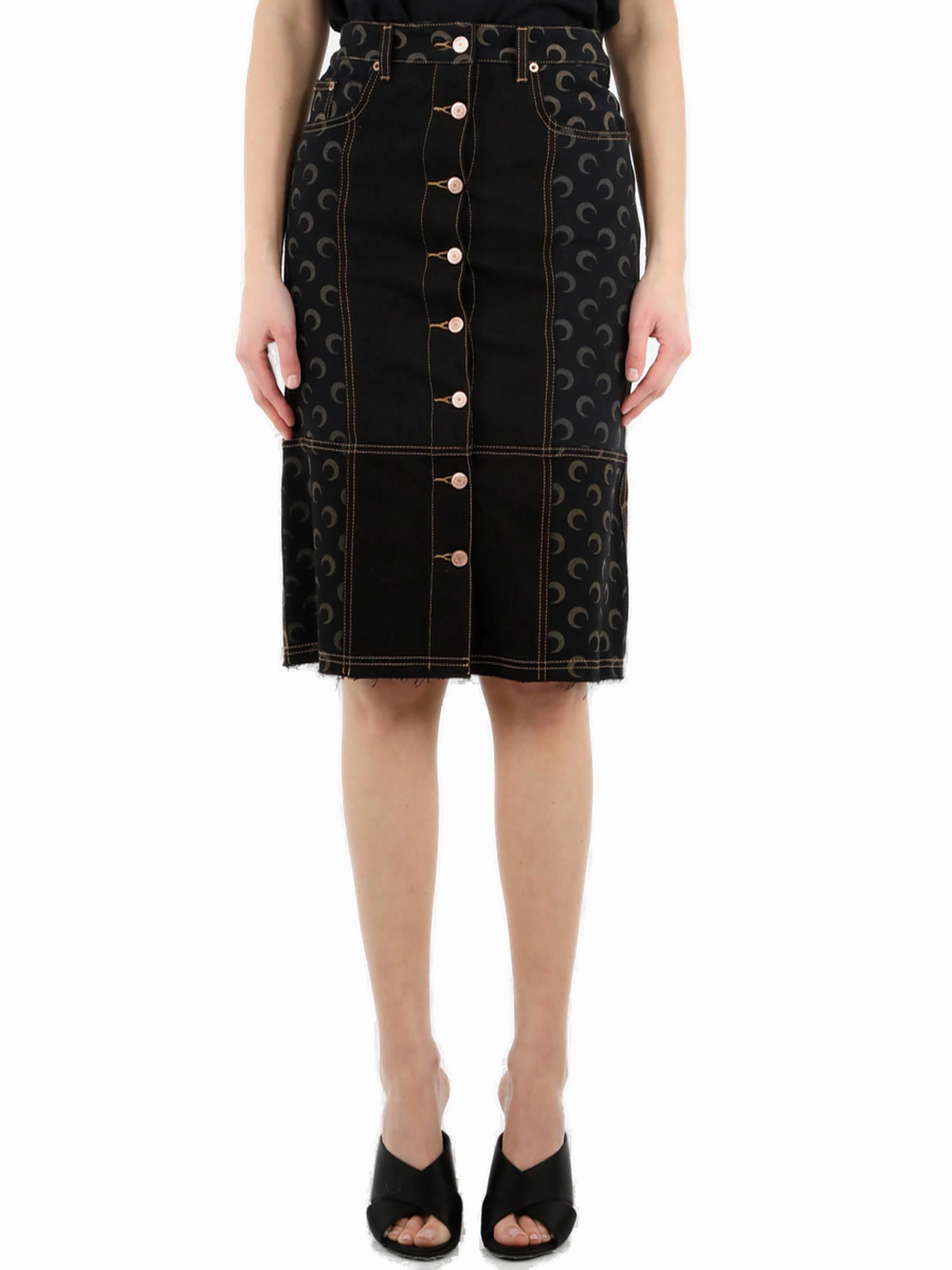 Marine Serre Buttoned Midi Denim Skirt