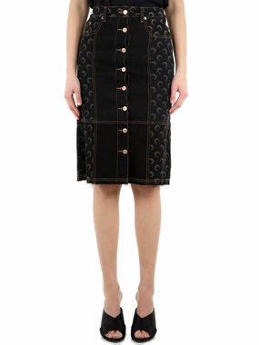 Marine Serre Buttoned Midi Denim Skirt