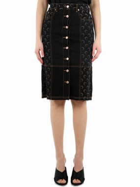Marine Serre Buttoned Midi Denim Skirt