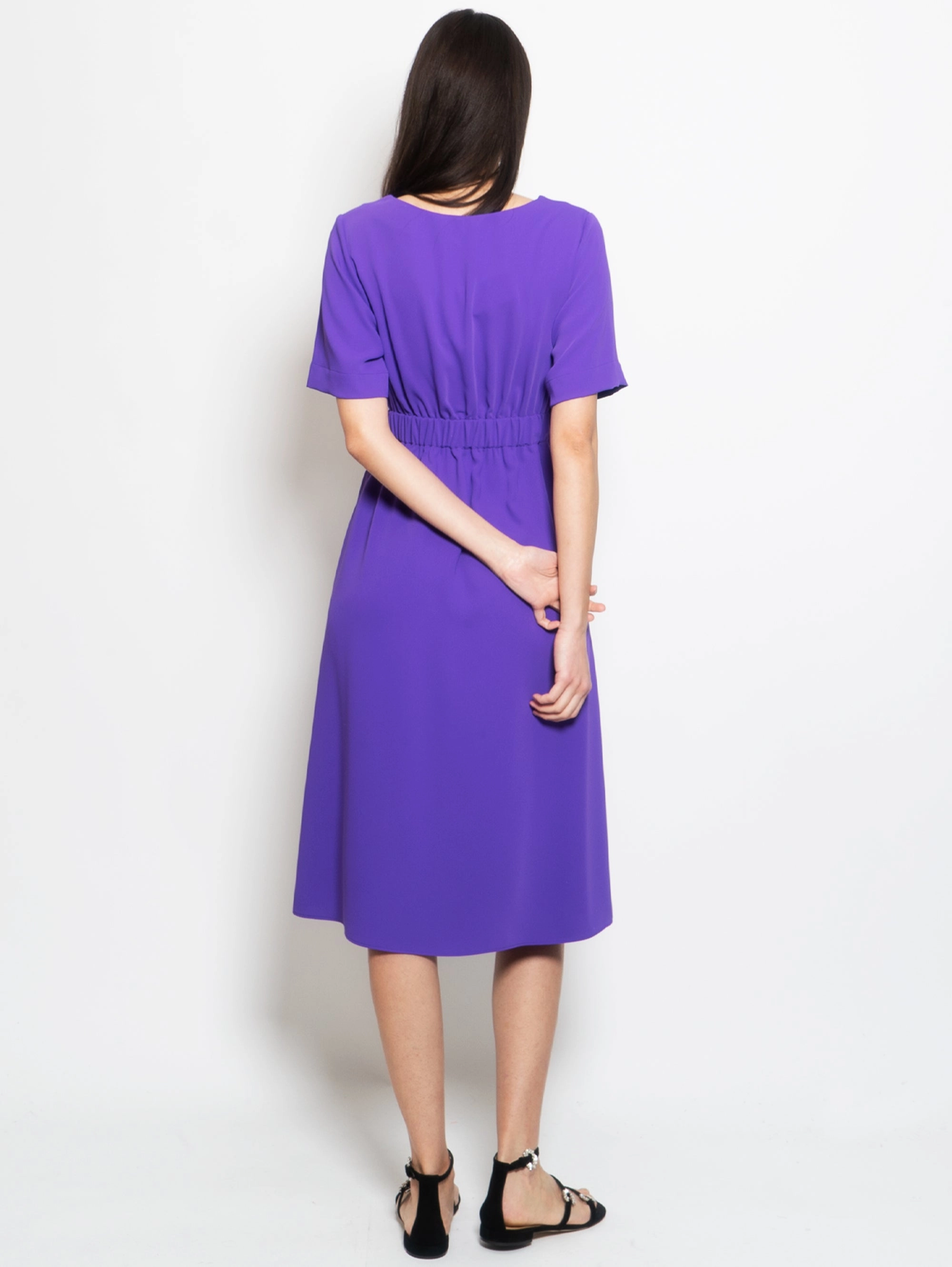 Midi Dress with Purple Short Sleeves
