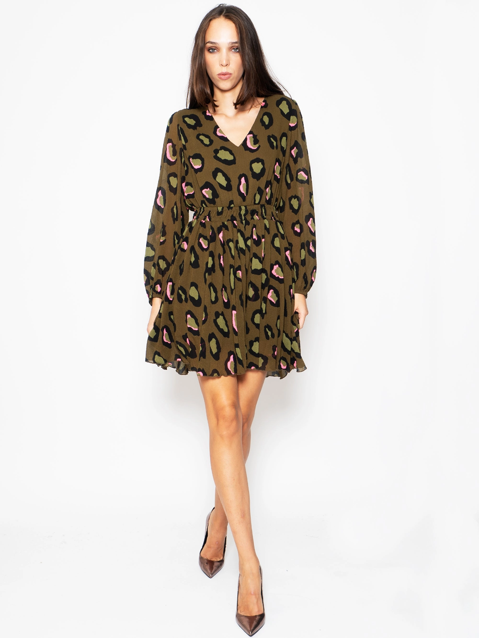 Military Green Animal Print Short Dress
