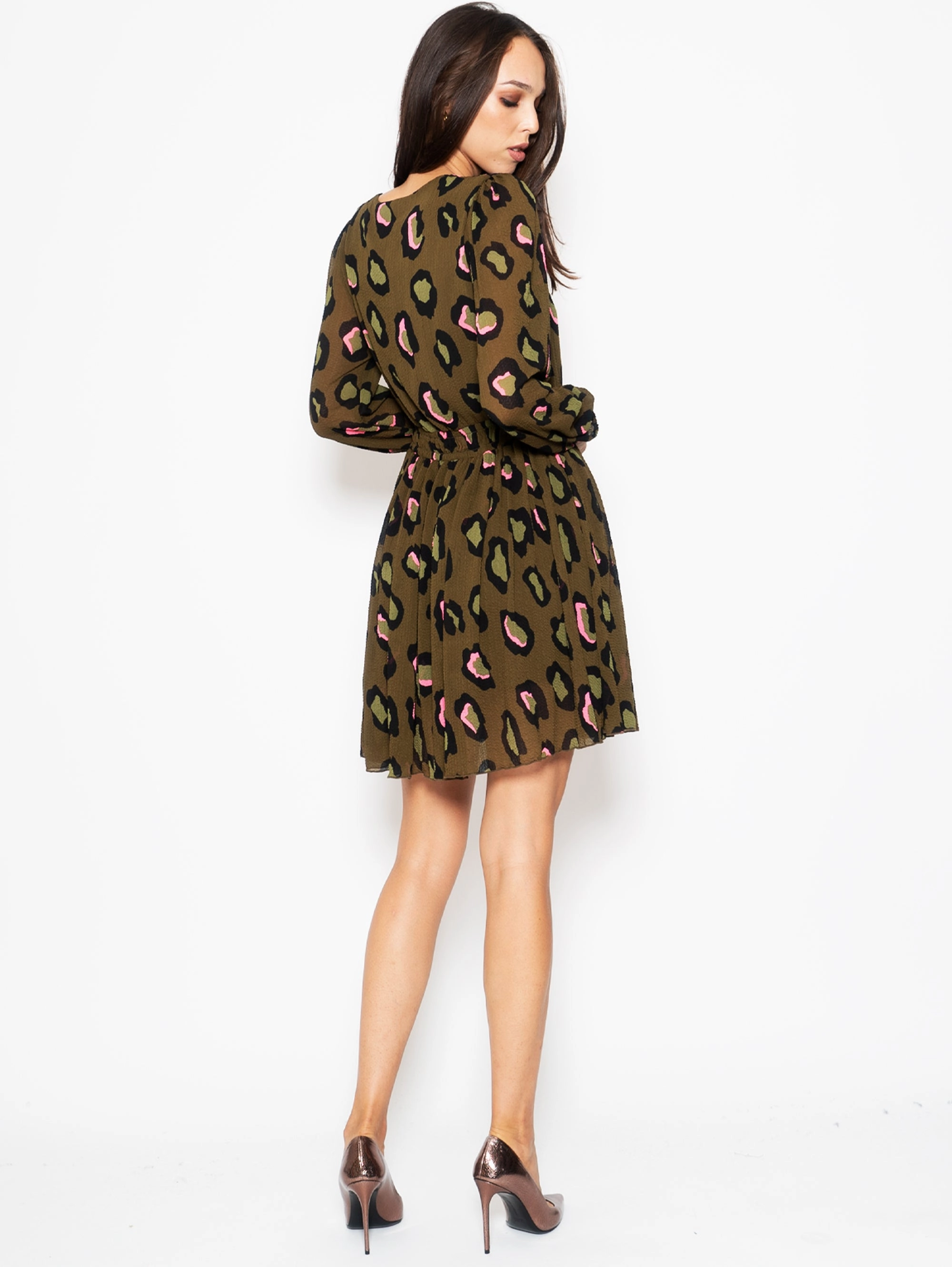 Military Green Animal Print Short Dress