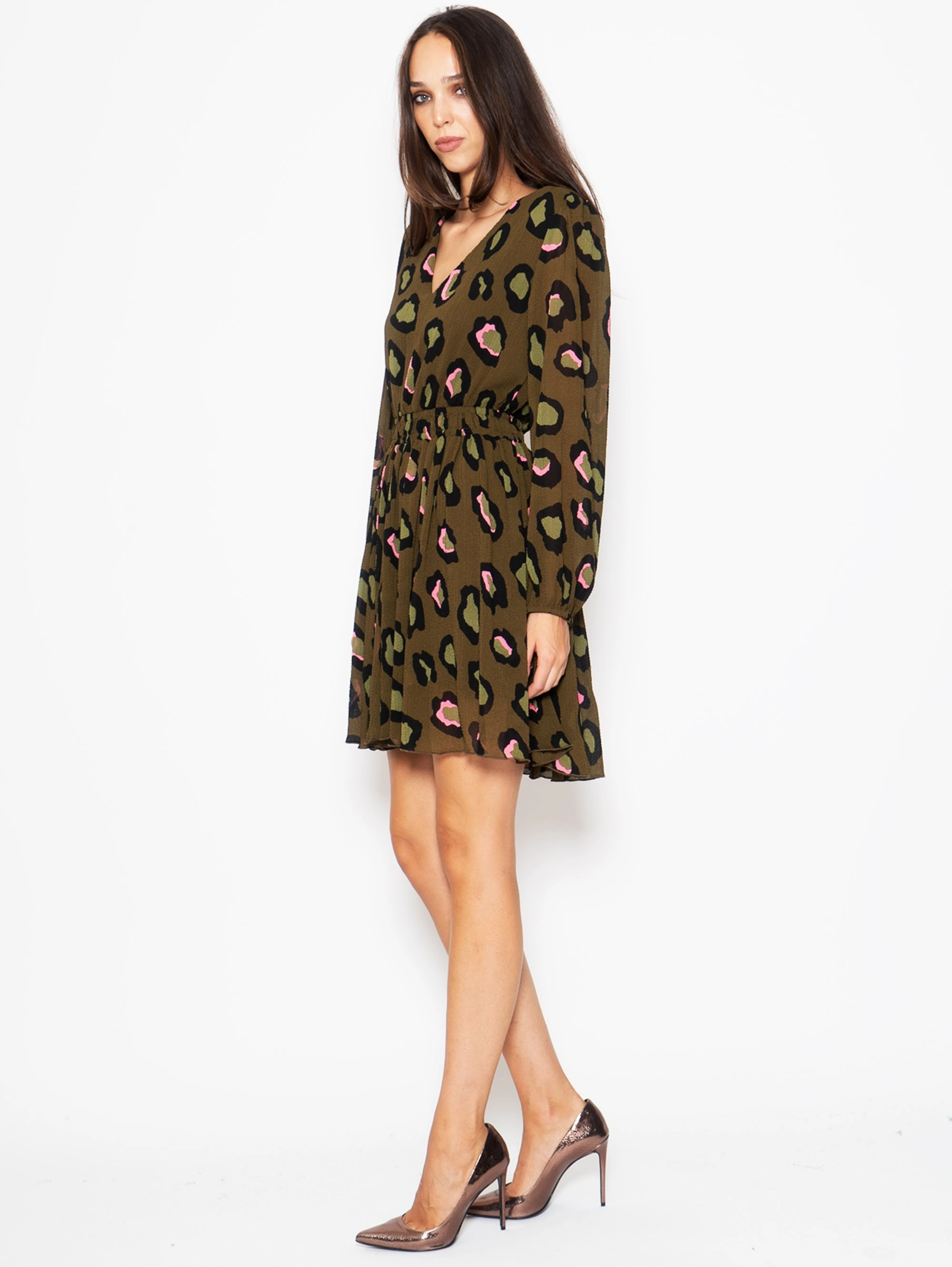 Military Green Animal Print Short Dress