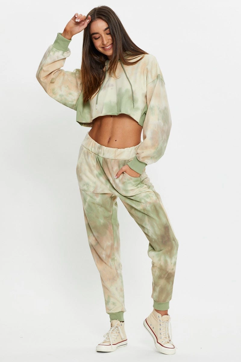 Multi Tie Dye Cropped Hoodie
