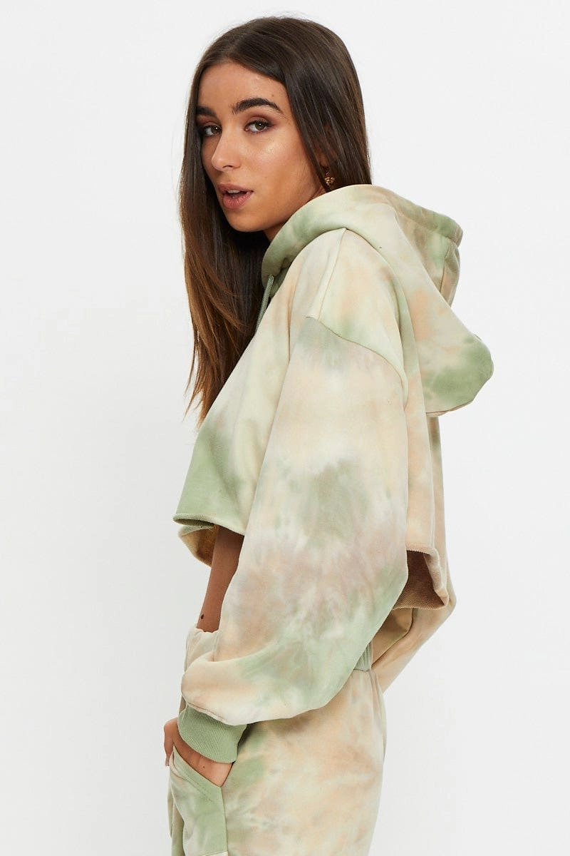 Multi Tie Dye Cropped Hoodie