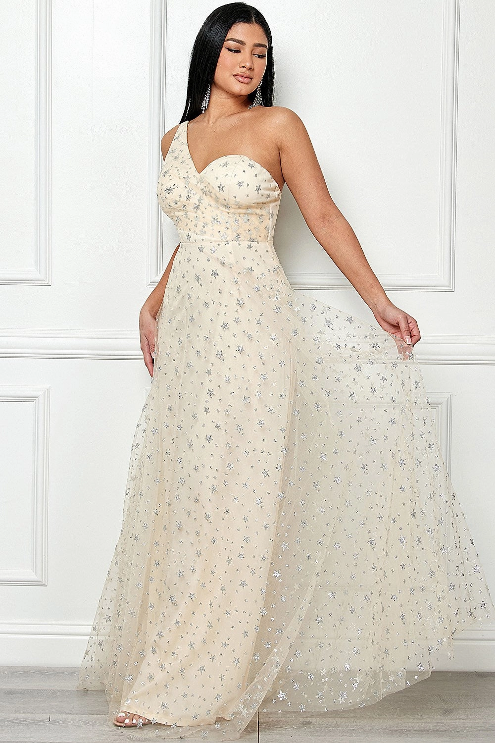 Nova Dress in Cream/Silver