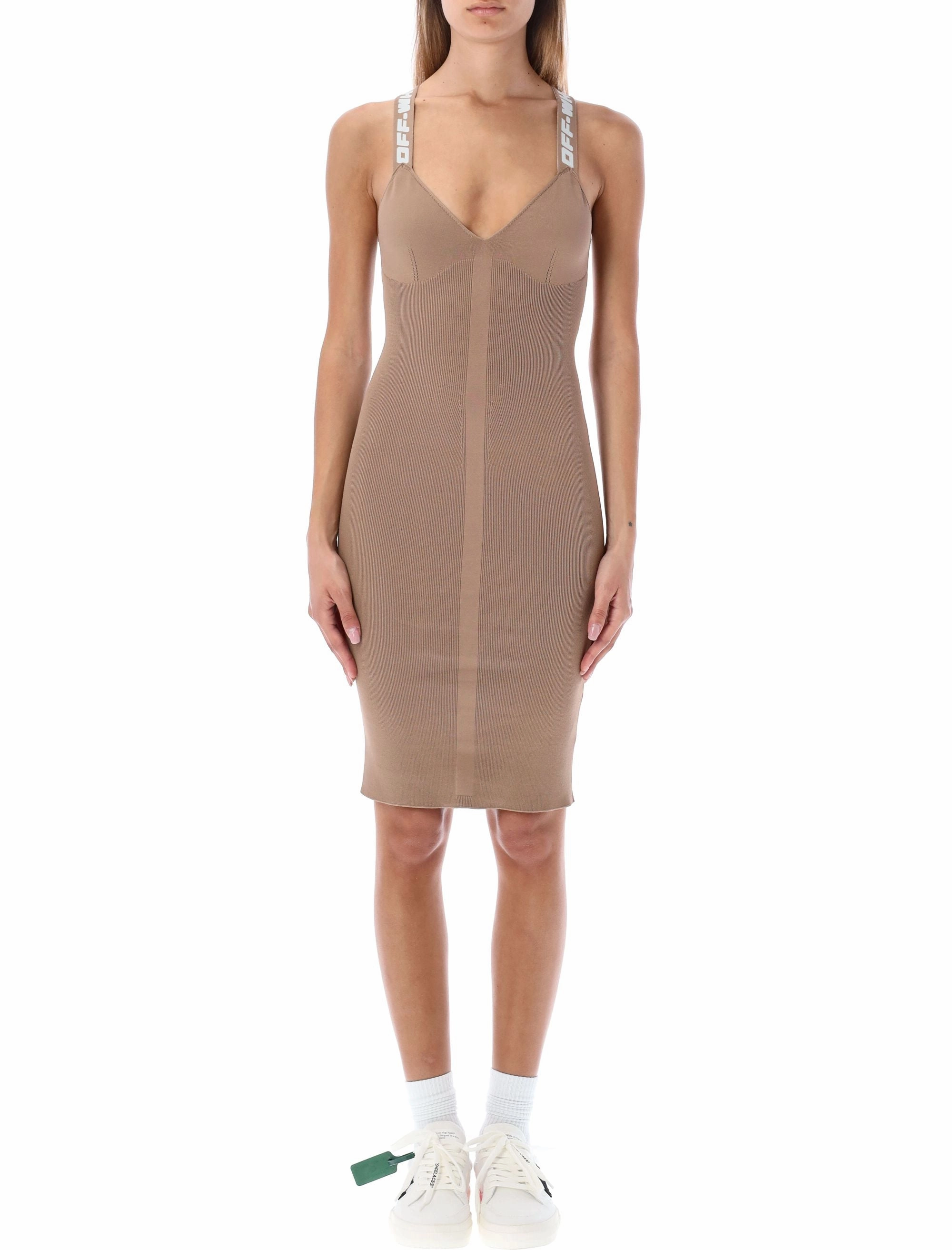 Off-White Logo Detailed V-Neck Sleeveless Dress
