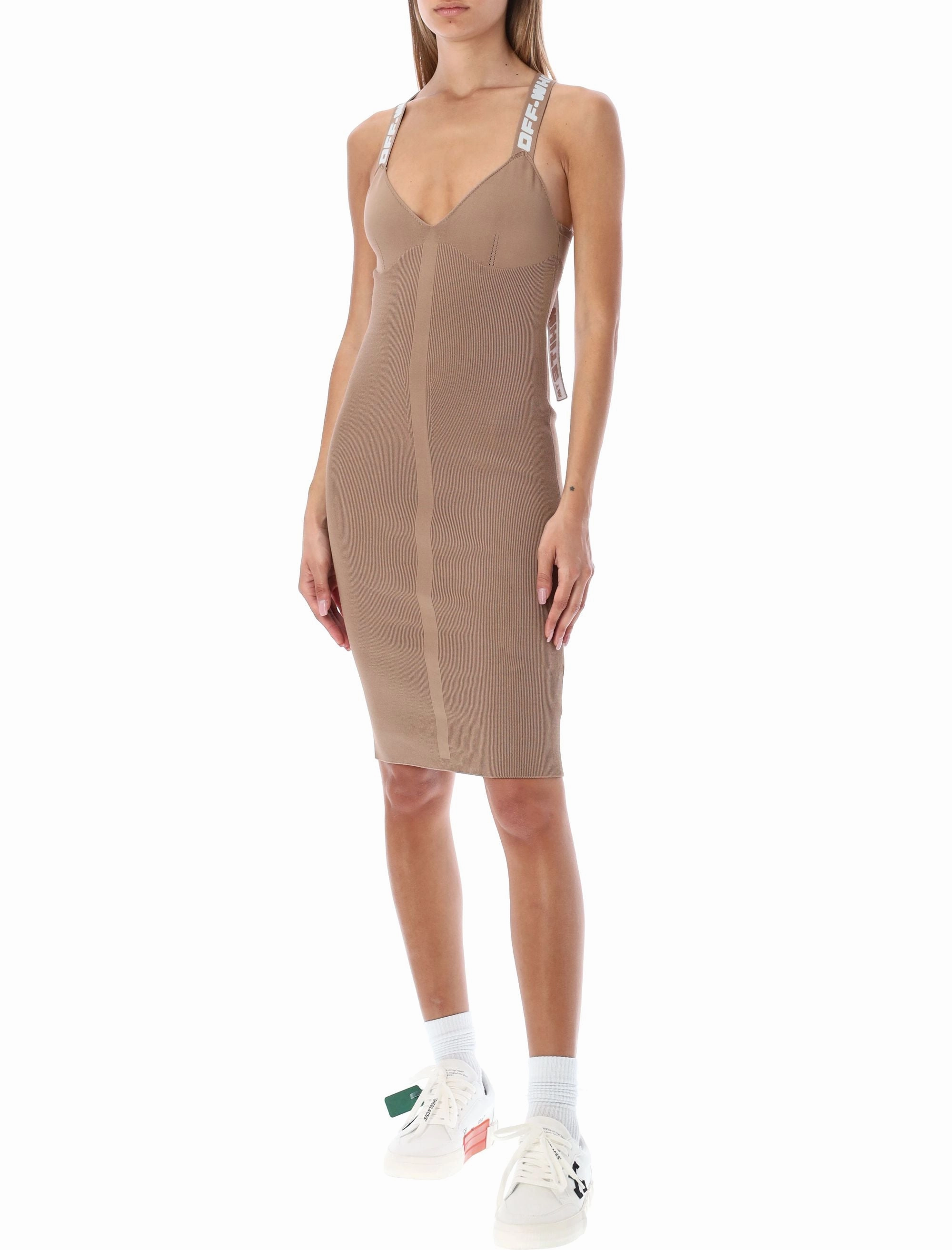 Off-White Logo Detailed V-Neck Sleeveless Dress
