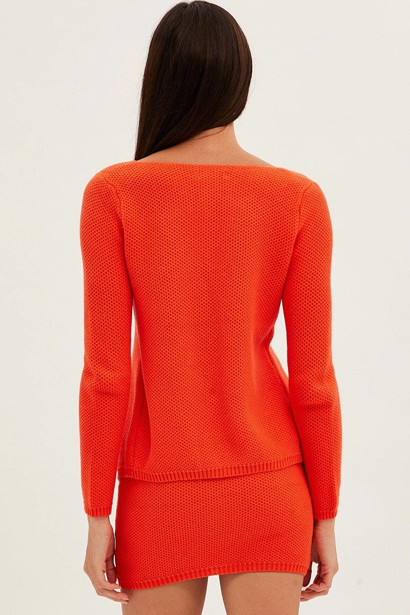 Orange Bolero Long Sleeve V Neck Tie Front Crochet Cotton