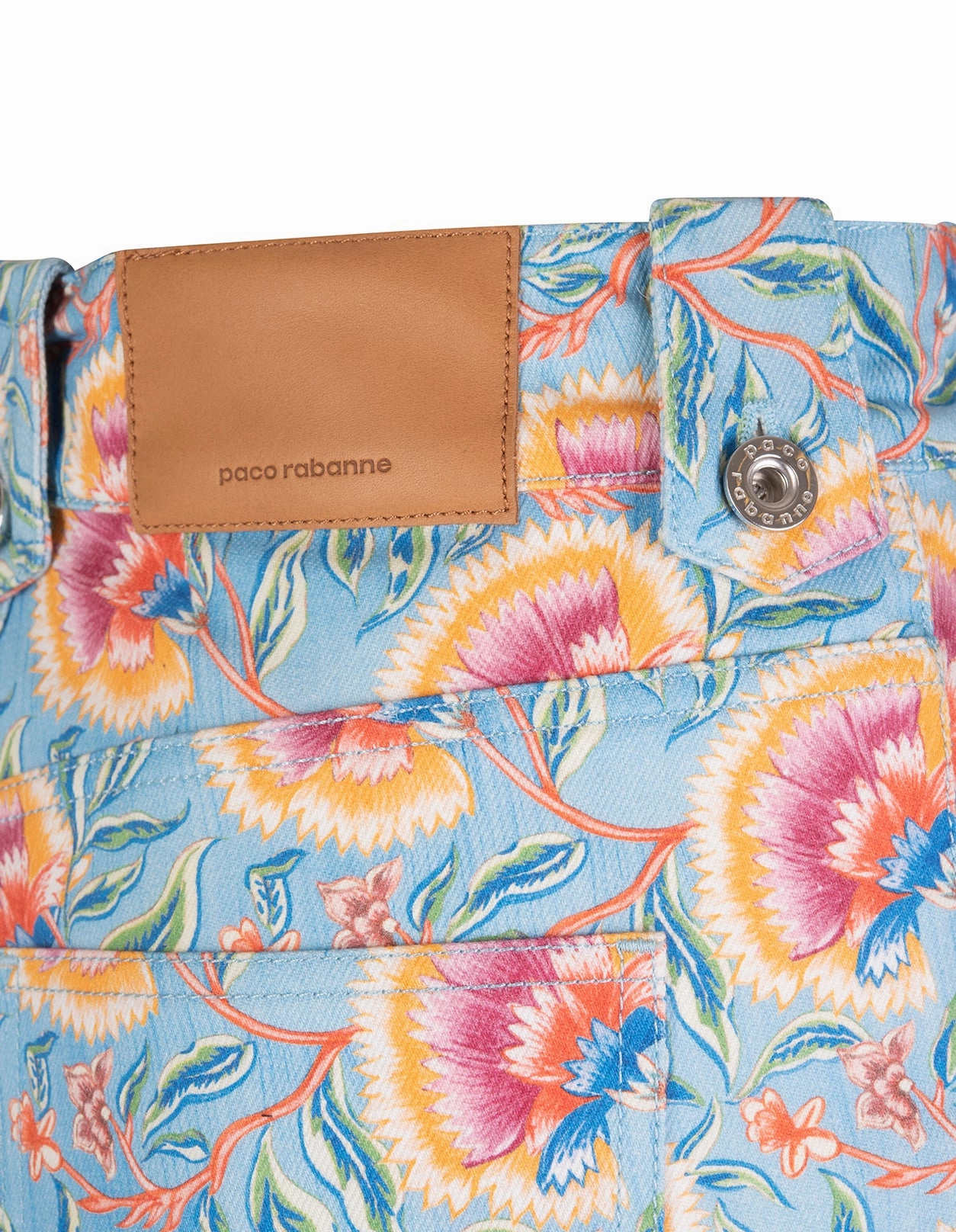 Paco Rabanne Floral Printed Denim Shorts