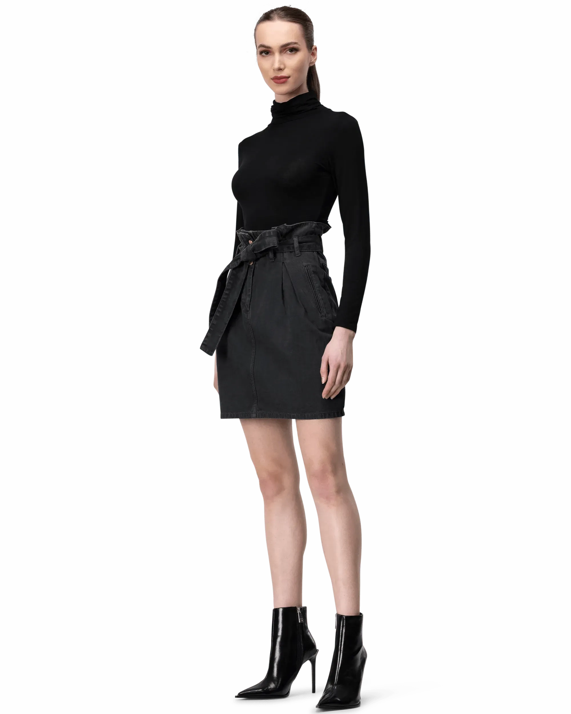 Paperbag Waist Denim Mini Skirt