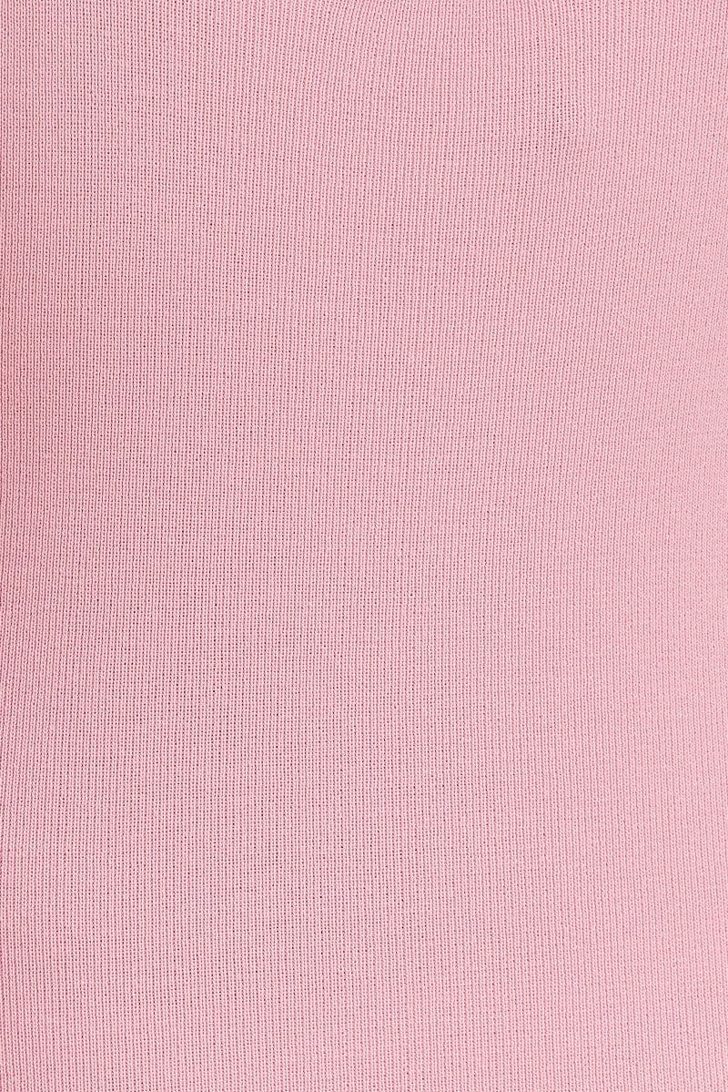 Pink Knit Dress Midi Sleeveless Contrast Binding