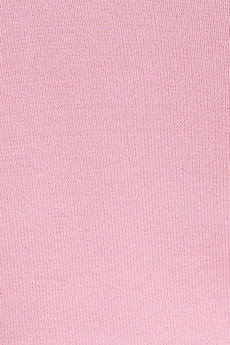 Pink Knit Top Sleeveless Crop Square Neck
