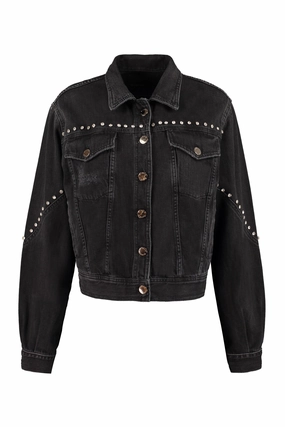 Pinko Embellished Buttoned Ripped Denim Jacket