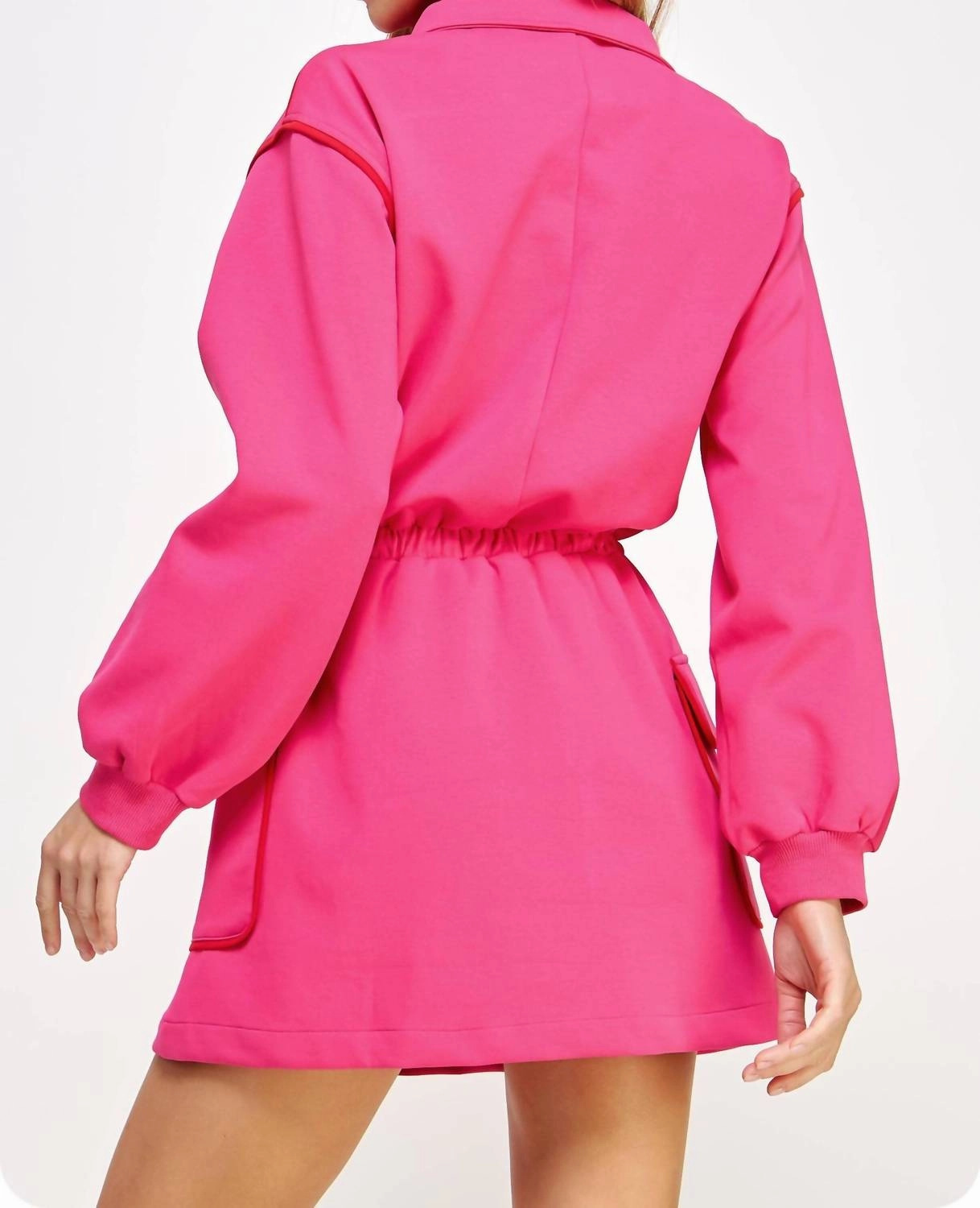 Piping Contrast Cargo Dress In Fuchsia/red