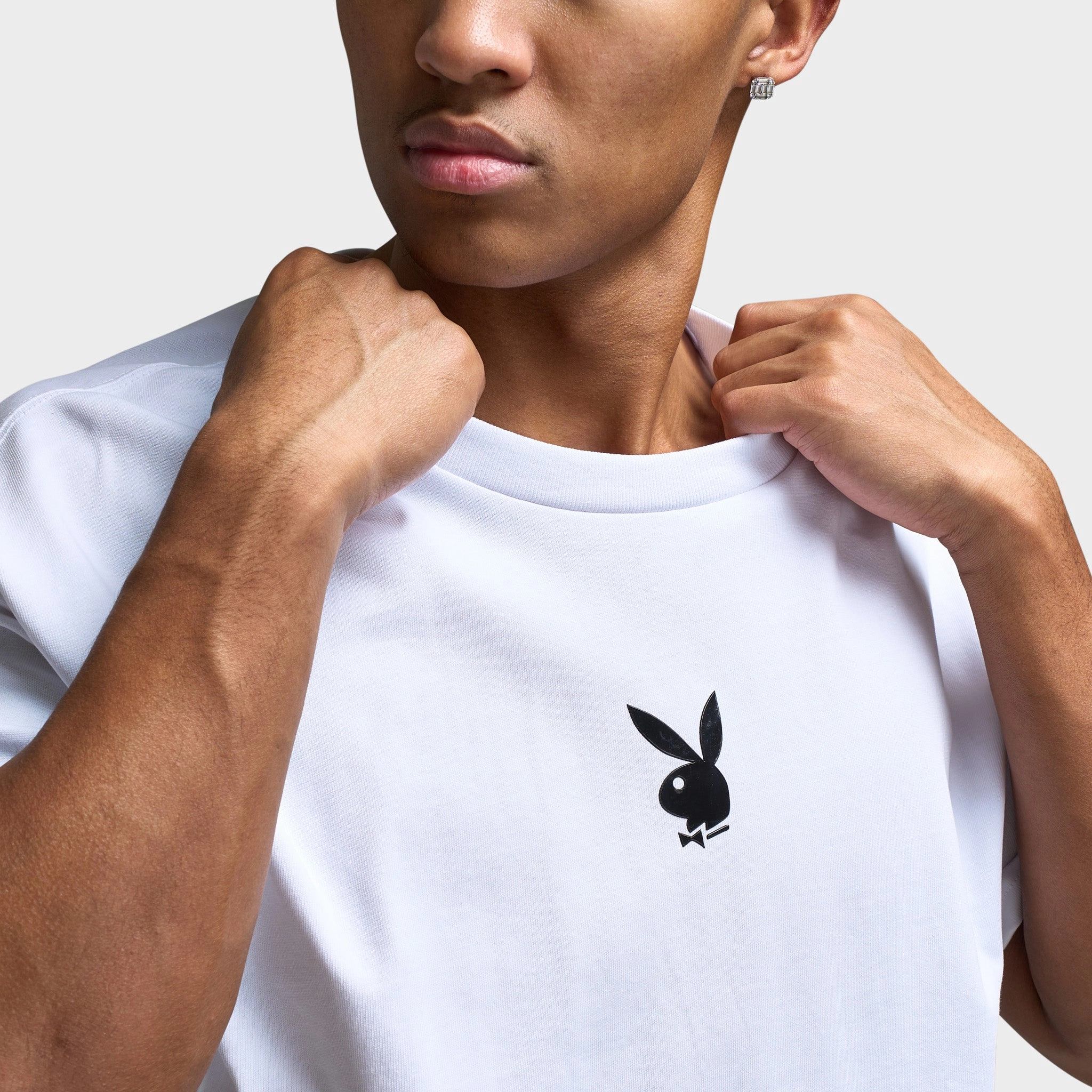 Playboy Women's Lips Diamonte Graphic T-Shirt / White