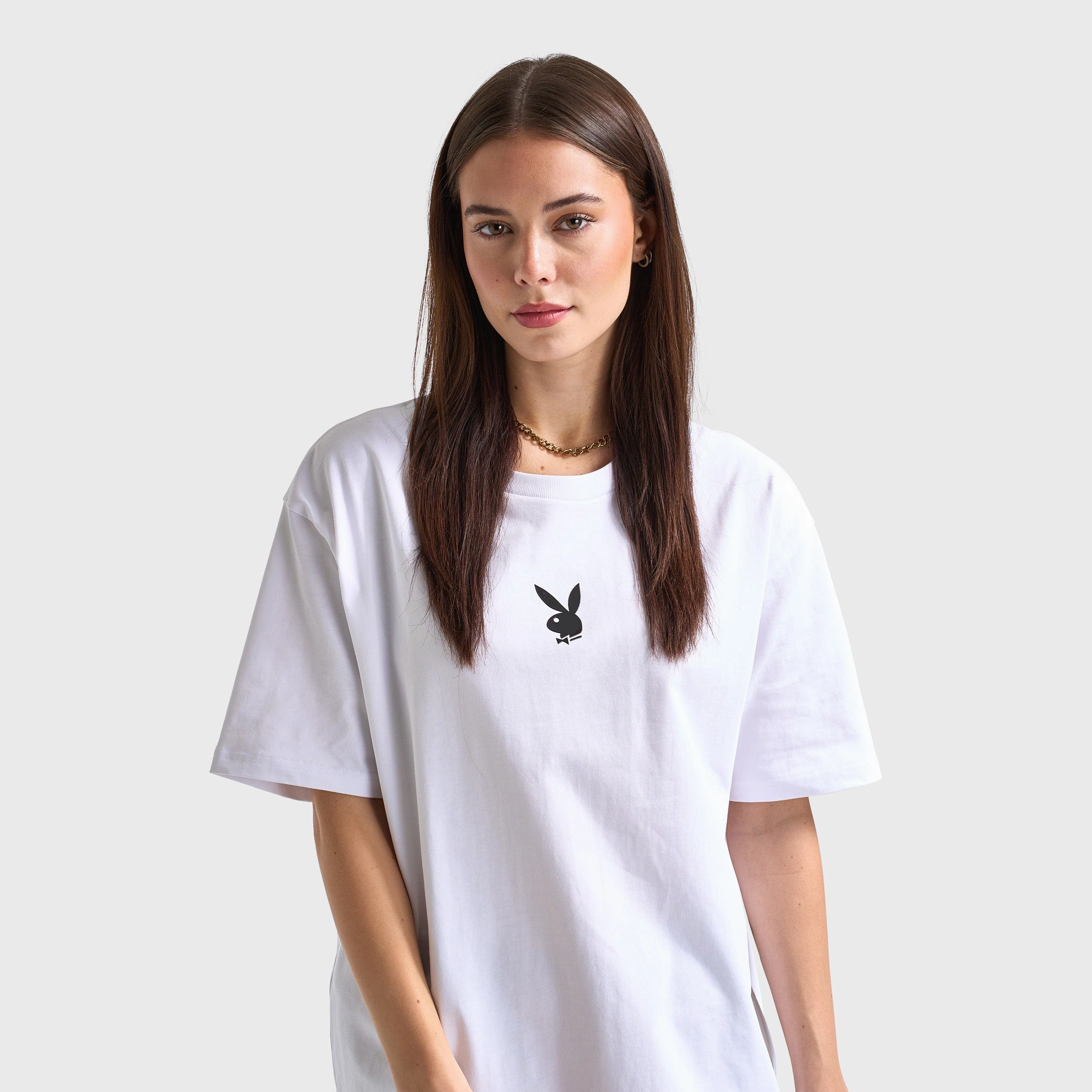 Playboy Women's Lips Diamonte Graphic T-Shirt / White