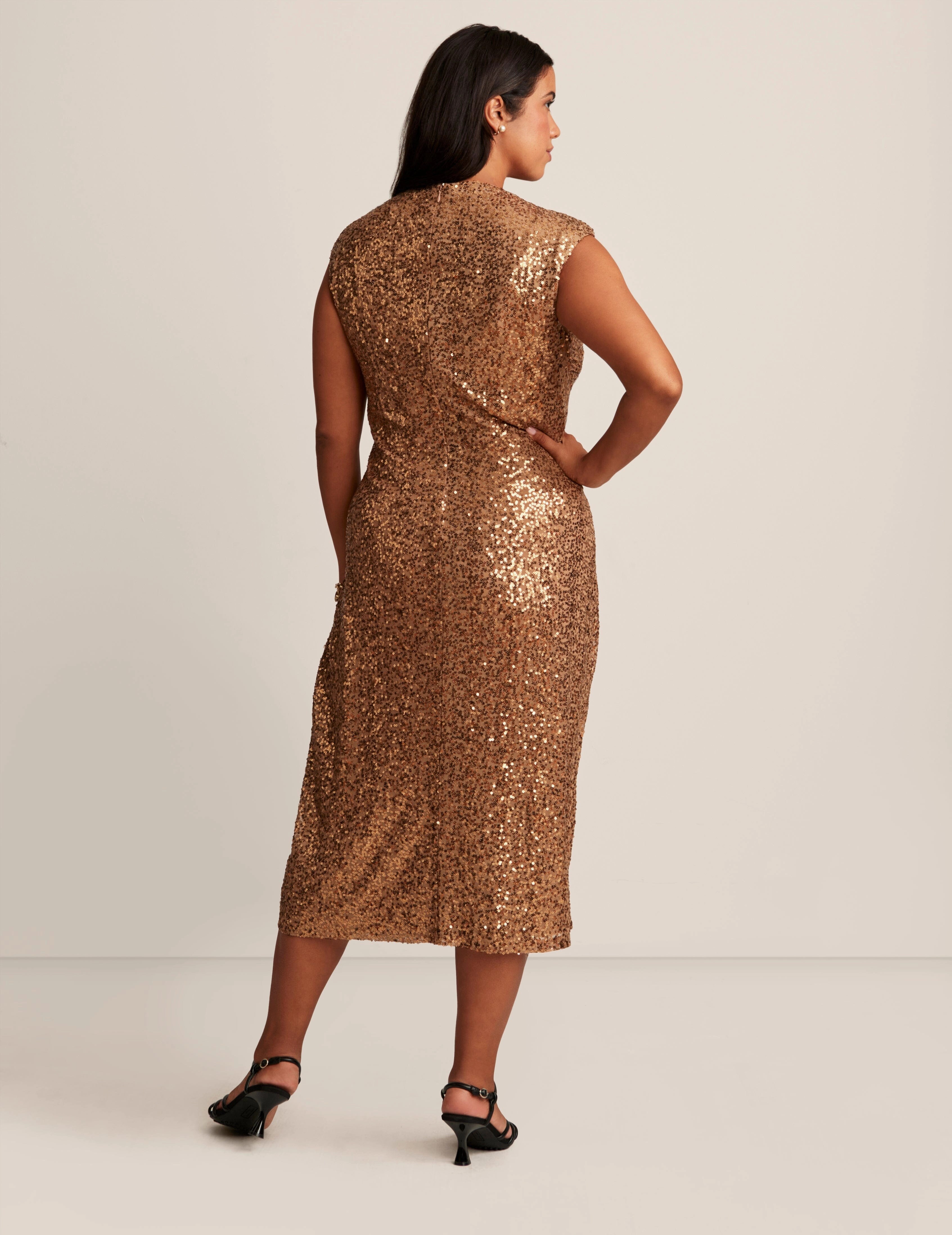 Plus Size  Sleeveless Draped Neck Midi Dress