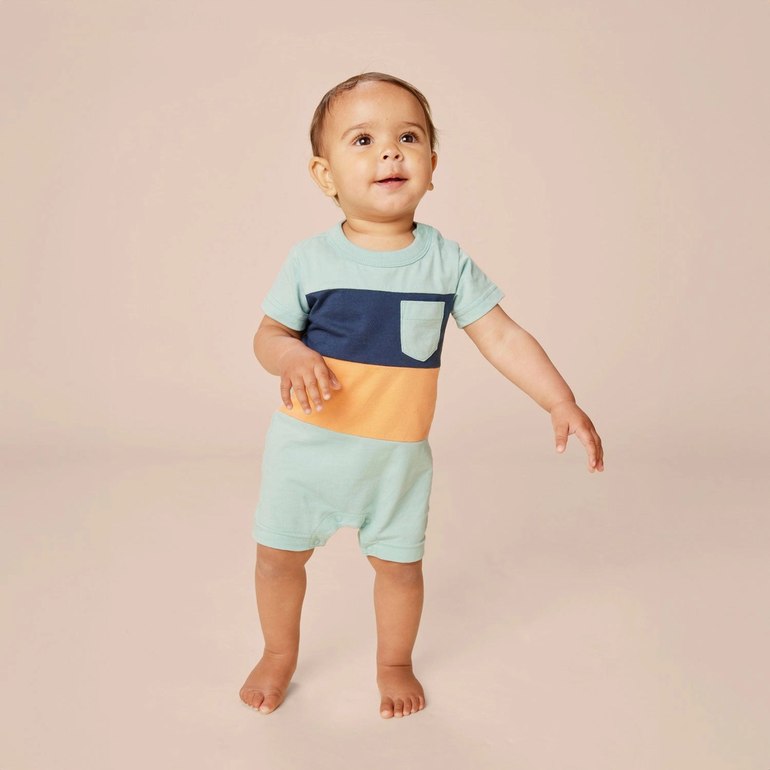 Pop Pocket Shortie Baby Romper - Canal Blue