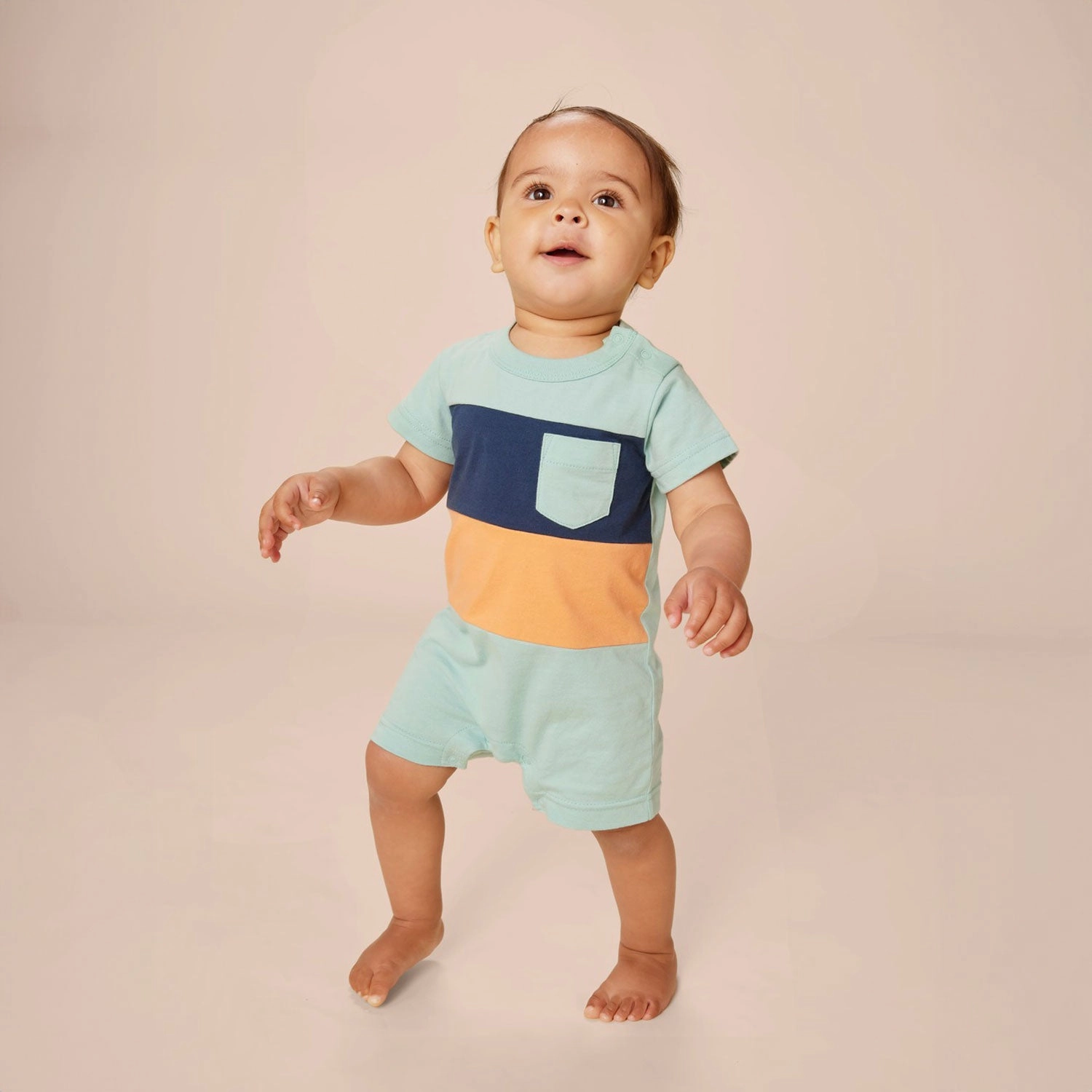Pop Pocket Shortie Baby Romper - Canal Blue
