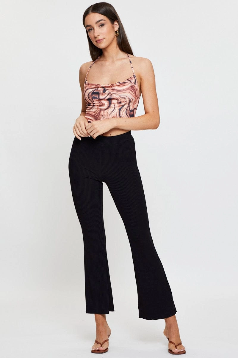 Print Crop Top Sleeveless Cowl Neck