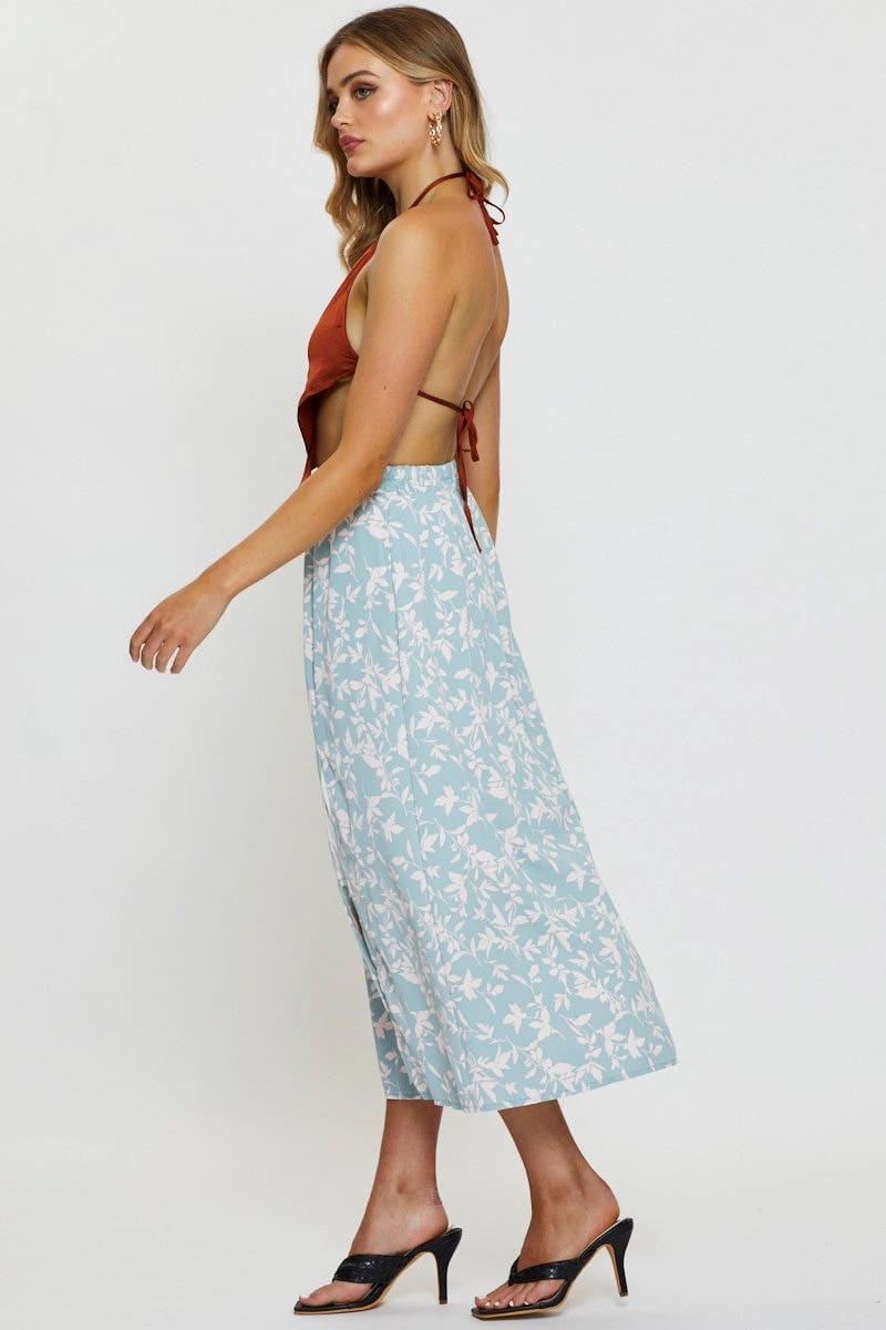 Print Midi Skirt Front Slit