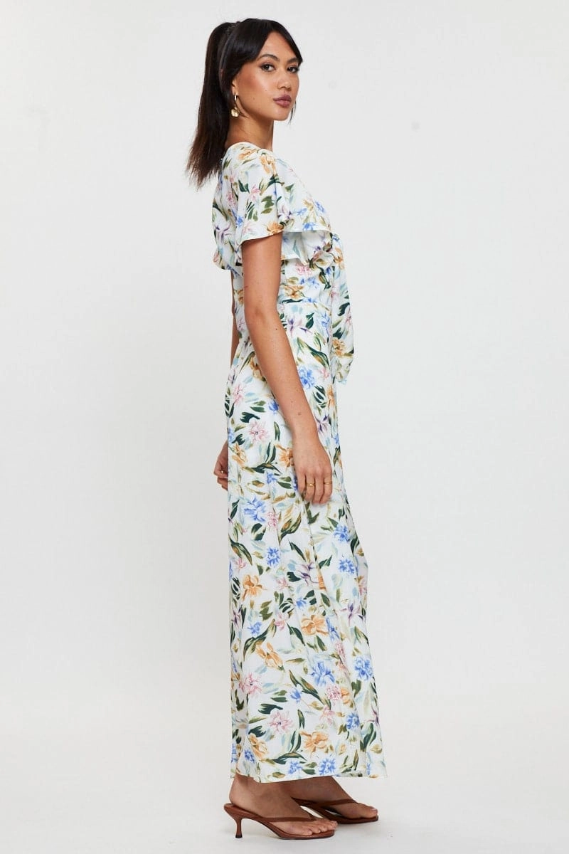 Print Wide Leg Jumpsuit Short Sleeve
