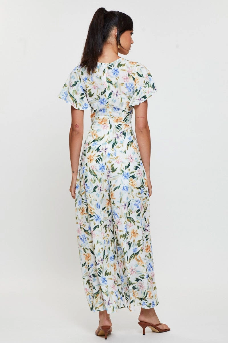 Print Wide Leg Jumpsuit Short Sleeve