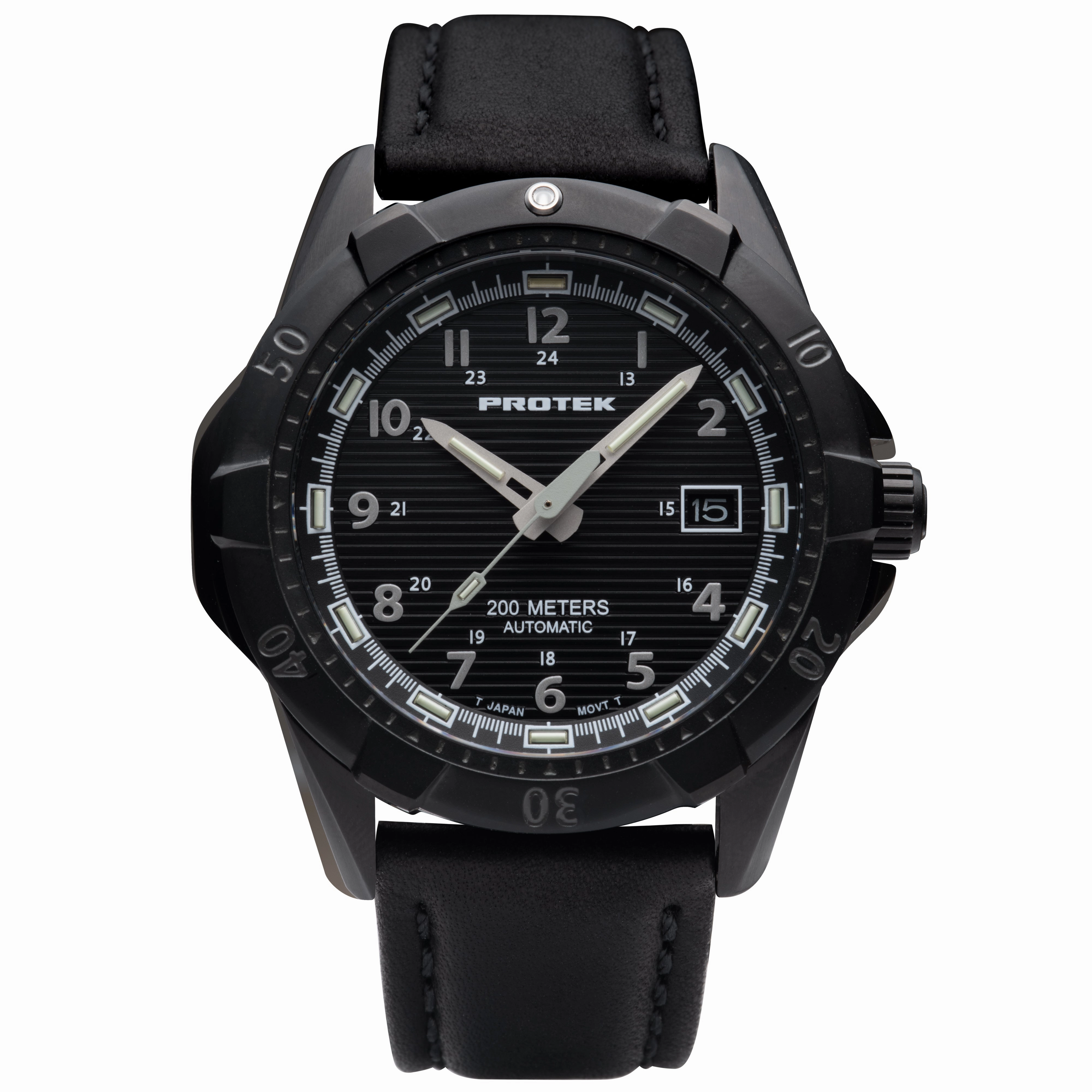ProTek Men's Watch - Dive Rotating Bezel Automatic Black Dial Leather Strap | 2202