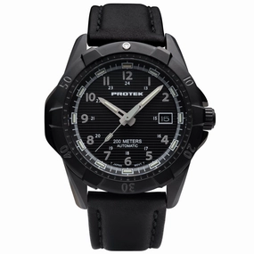 ProTek Men's Watch - Dive Rotating Bezel Automatic Black Dial Leather Strap | 2202