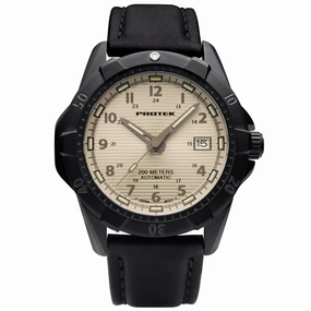 ProTek Men's Watch - Dive Rotating Bezel Automatic Cream Dial Leather Strap | 2217