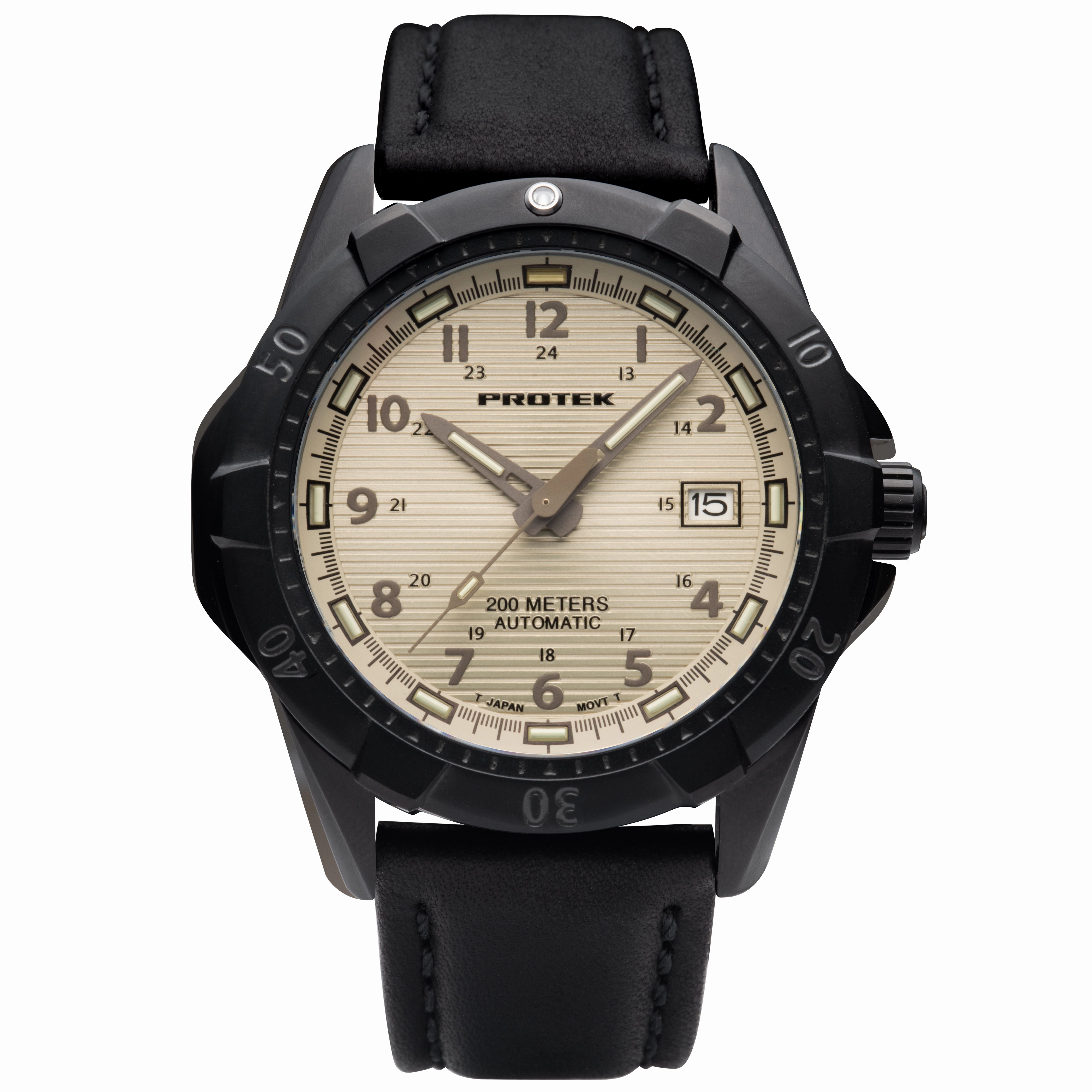 ProTek Men's Watch - Dive Rotating Bezel Automatic Cream Dial Leather Strap | 2217
