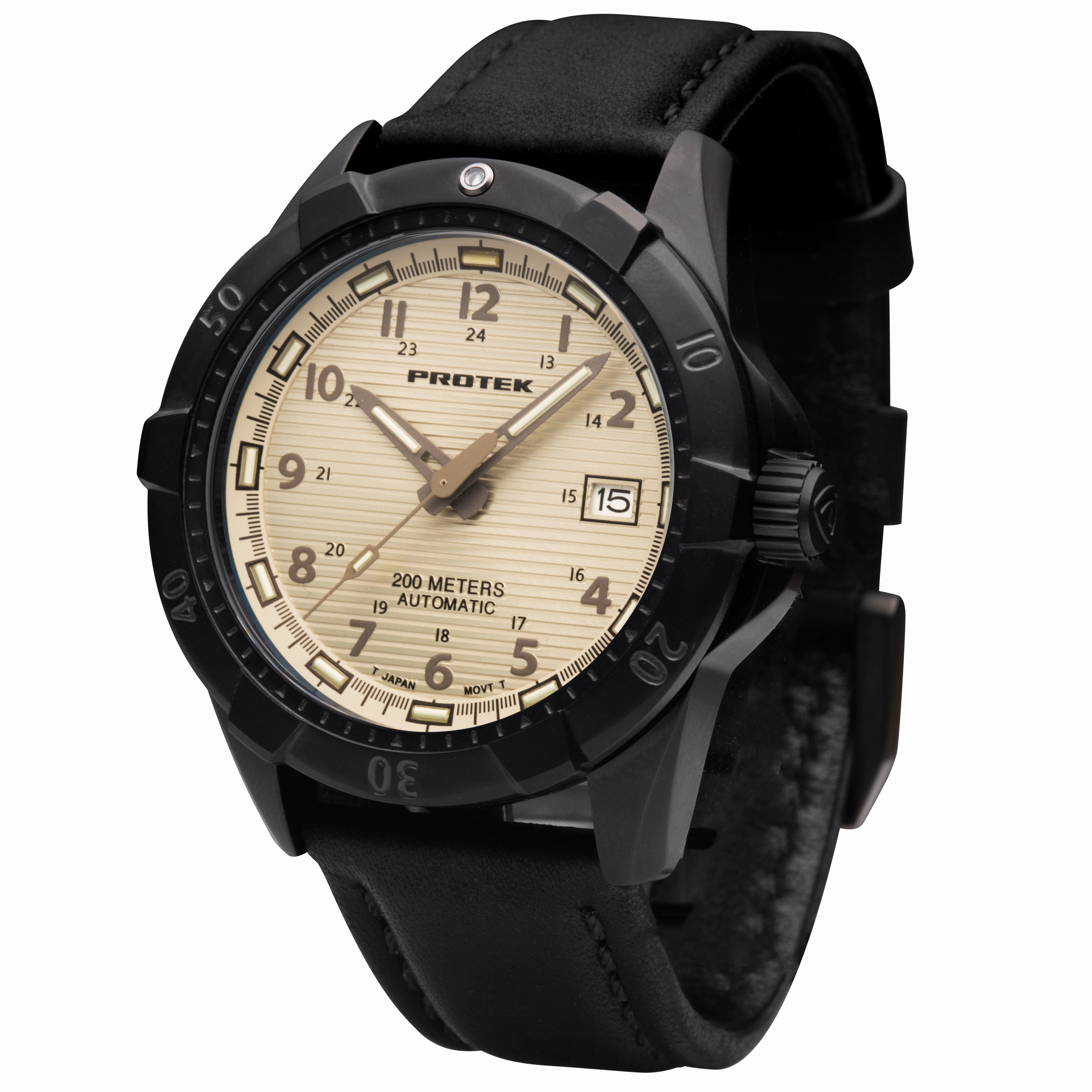 ProTek Men's Watch - Dive Rotating Bezel Automatic Cream Dial Leather Strap | 2217