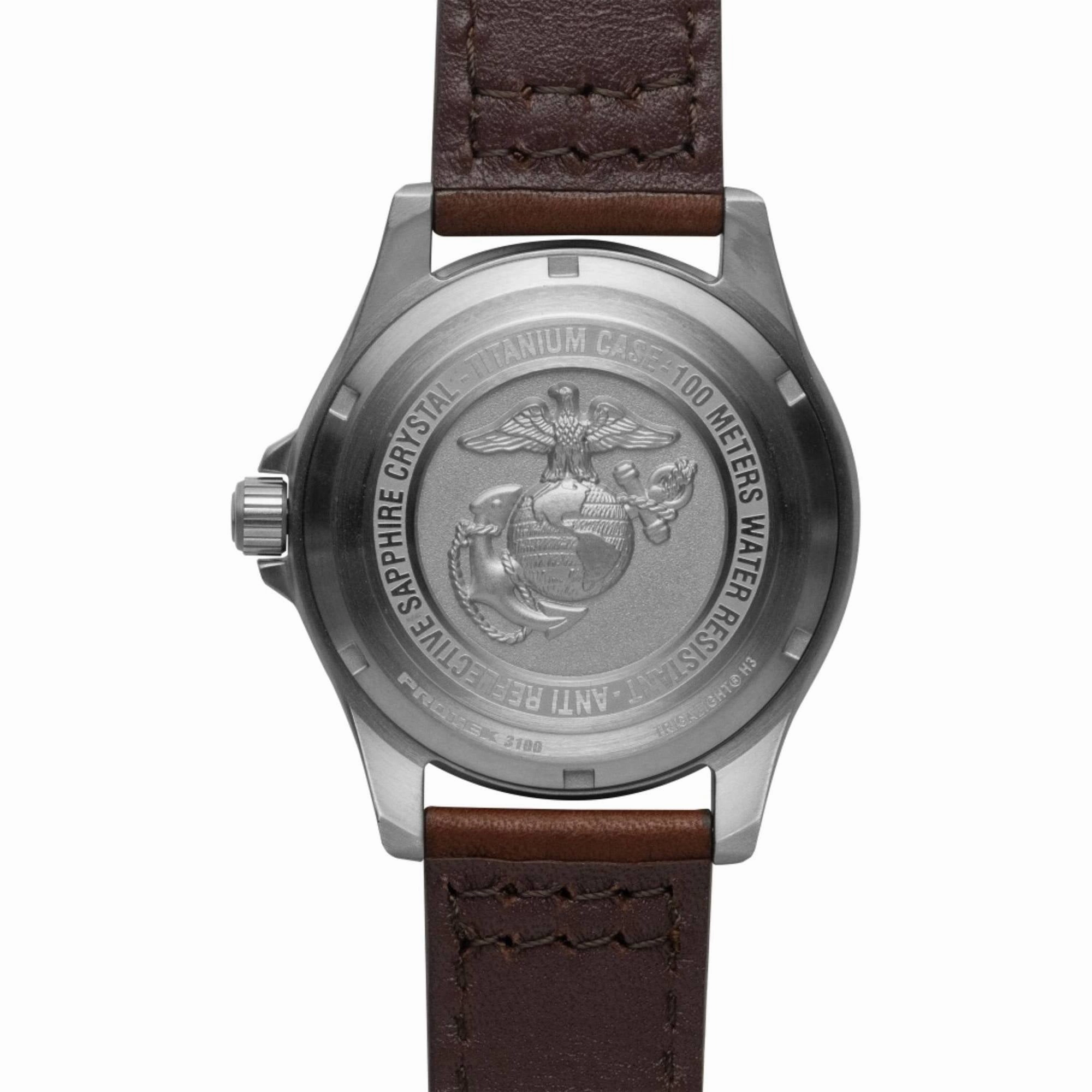 Protek Men's Watch - USMC Series Quartz Black Dial Dark Brown Leather Strap | 3101