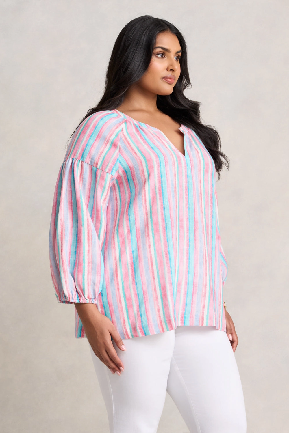 Puff Sleeve Linen Top - Summer Stripe