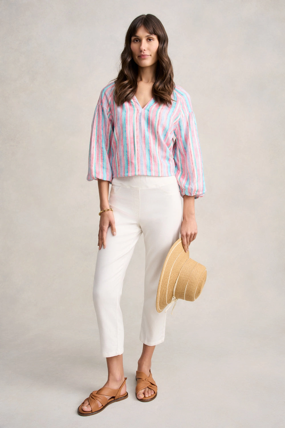 Puff Sleeve Linen Top - Summer Stripe