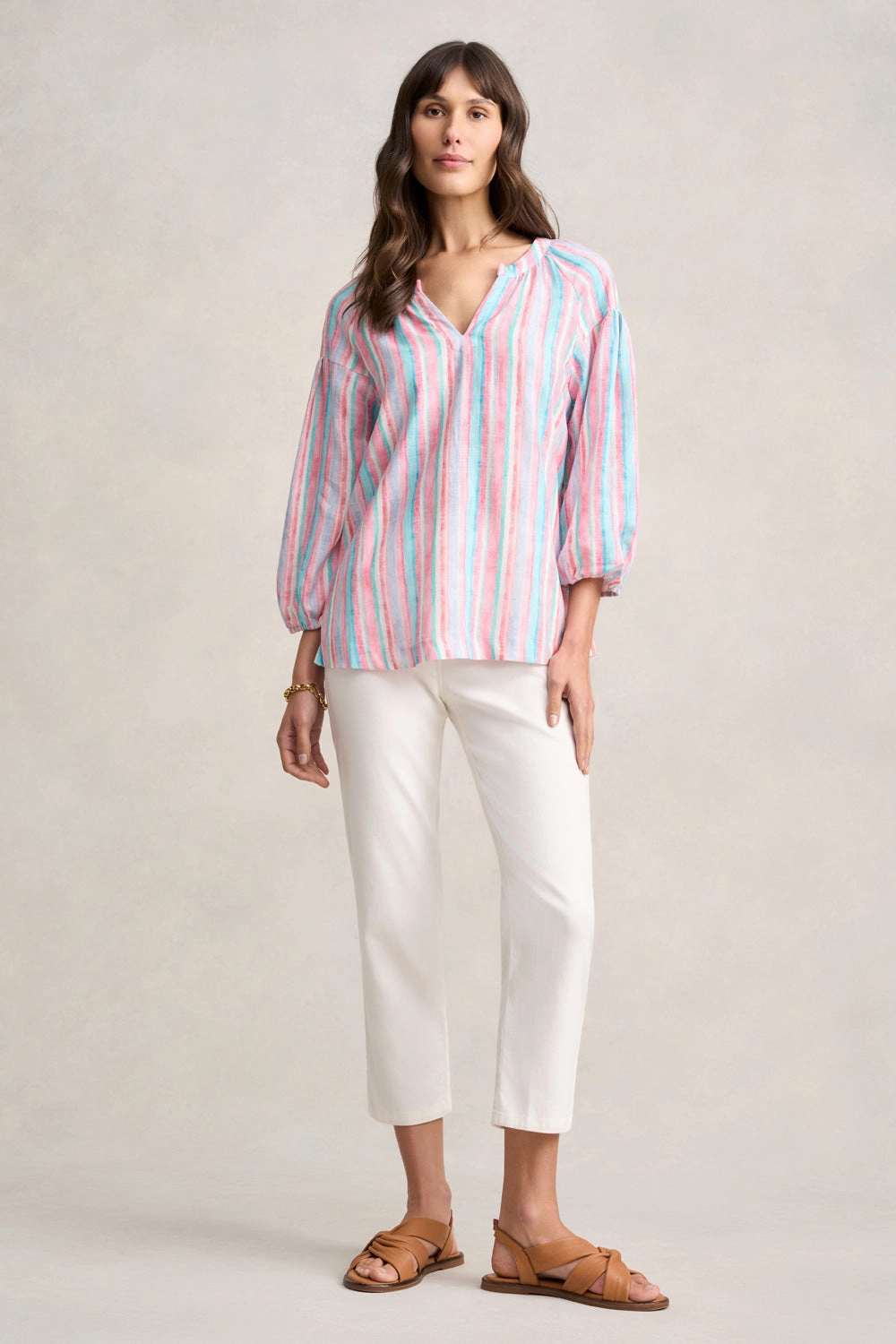 Puff Sleeve Linen Top - Summer Stripe