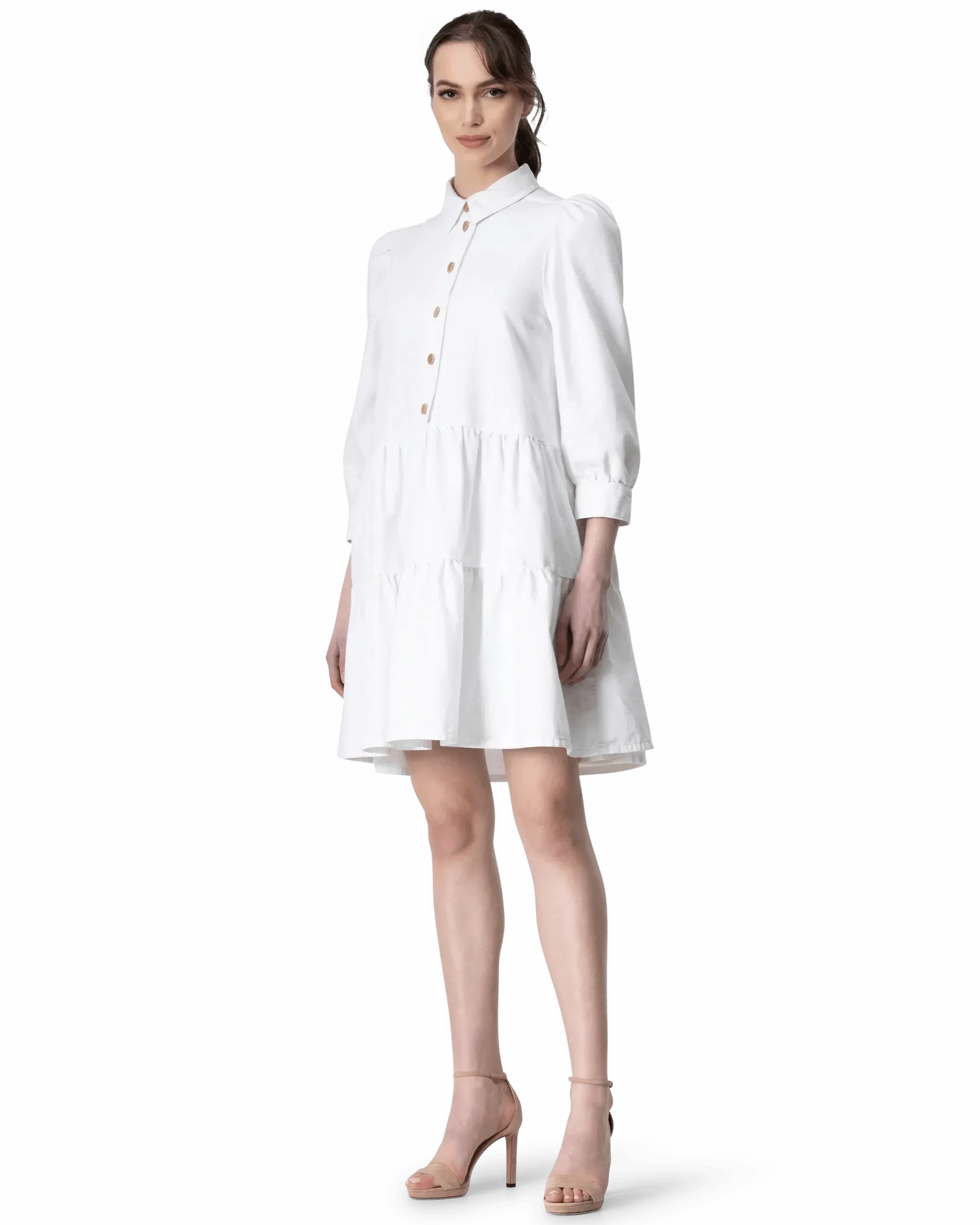 Puffy Sleeve A-line Denim Dress
