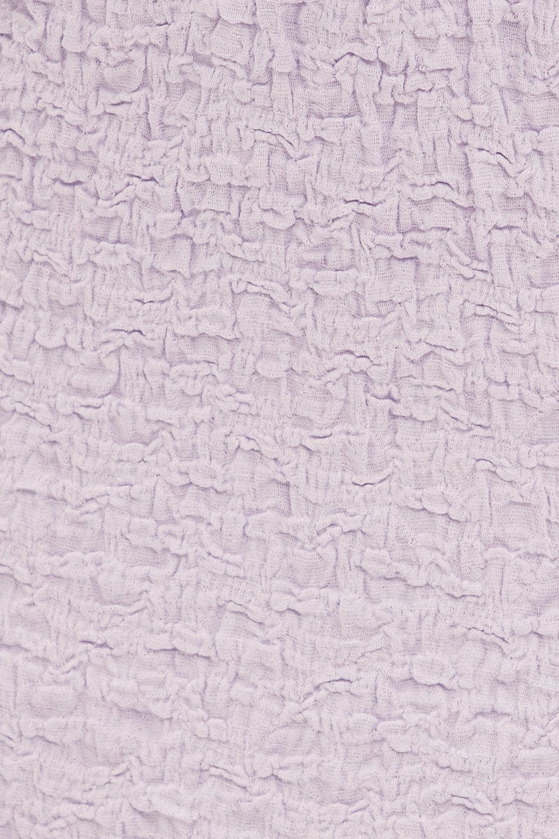 Purple Midi Skirt Elastic Waist Textured