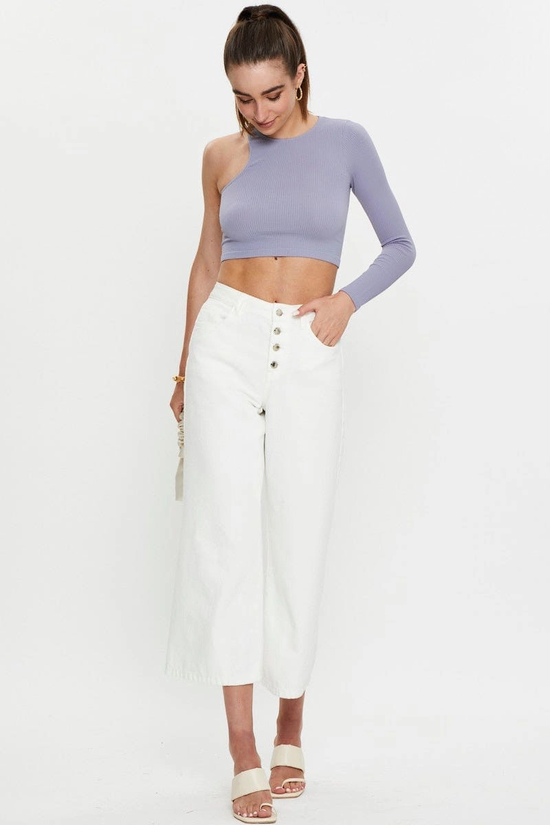 Purple Seamless One Shoulder Basic Top