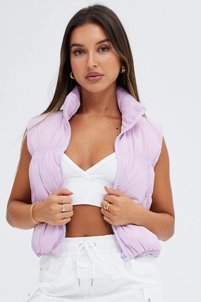 Purple Zip Puffer Bomber Vest