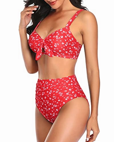 Push Up Padded Two Piece Bikini For Women Bathing Suits-Red Flower
