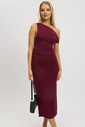 Red Bodycon Dress Twist Off Shoulder