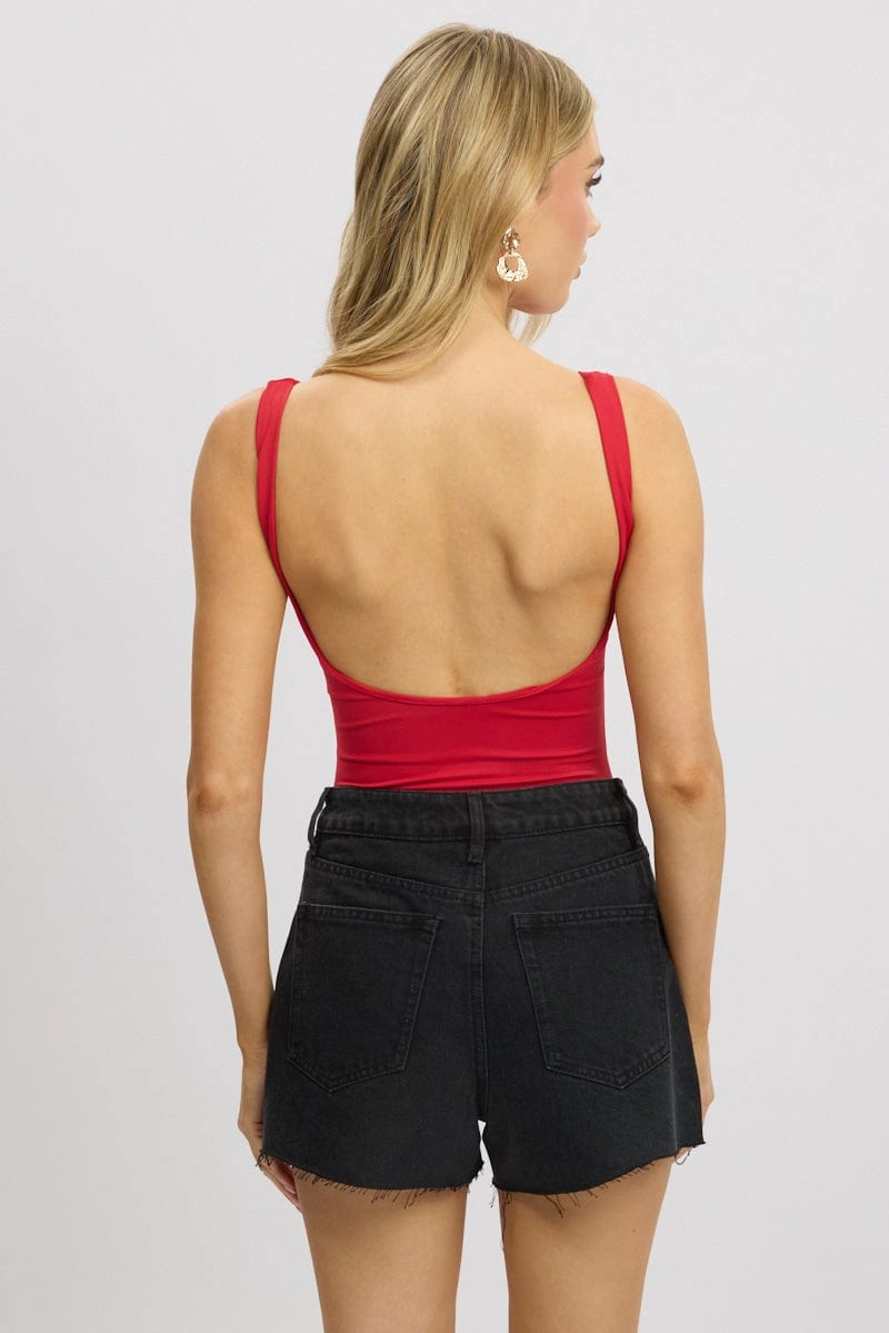 Red Bodysuit Sleeveless Scoop Neck