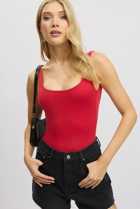 Red Bodysuit Sleeveless Scoop Neck
