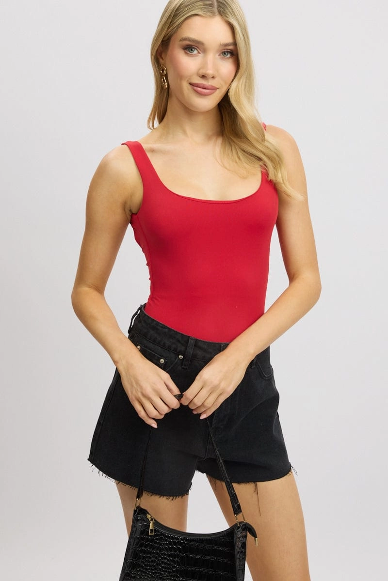 Red Bodysuit Sleeveless Scoop Neck