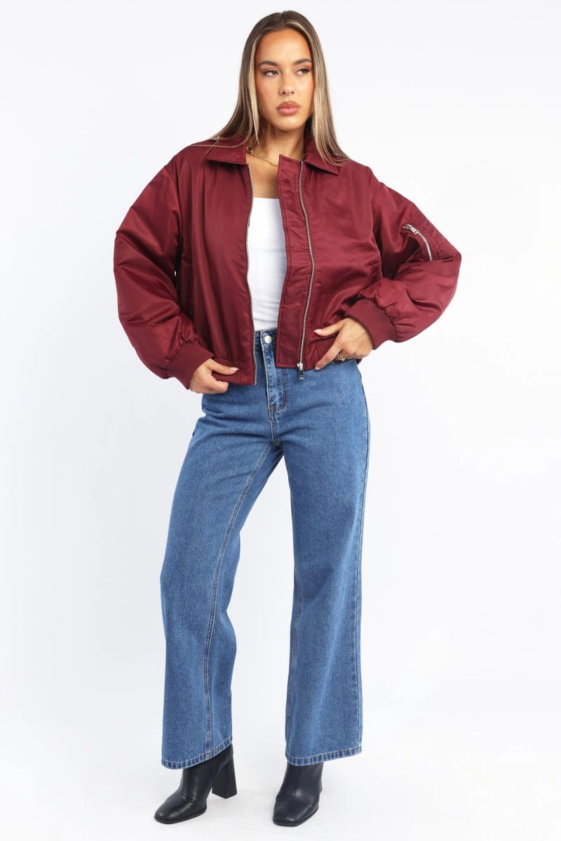 Red Bomber Jacket Collared