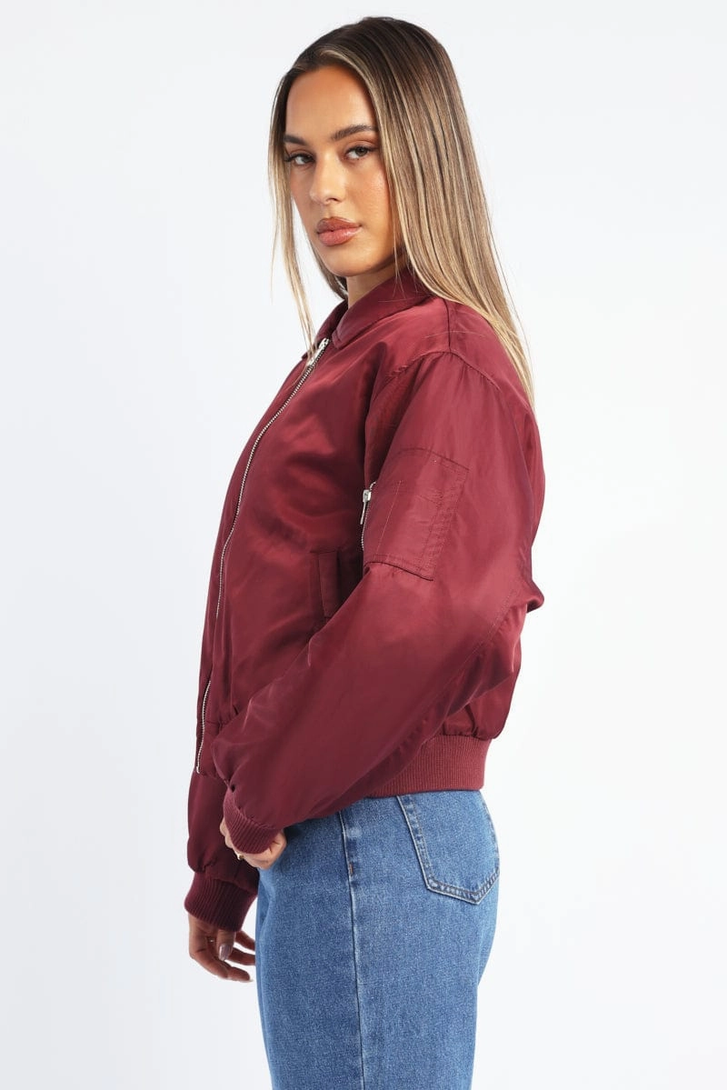 Red Bomber Jacket Collared